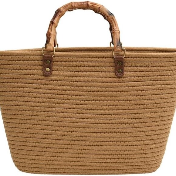 Women's Straw Tote Bag Cotton Large Capacity Woven Handbag Shoulder Bag - Picture 1 of 7